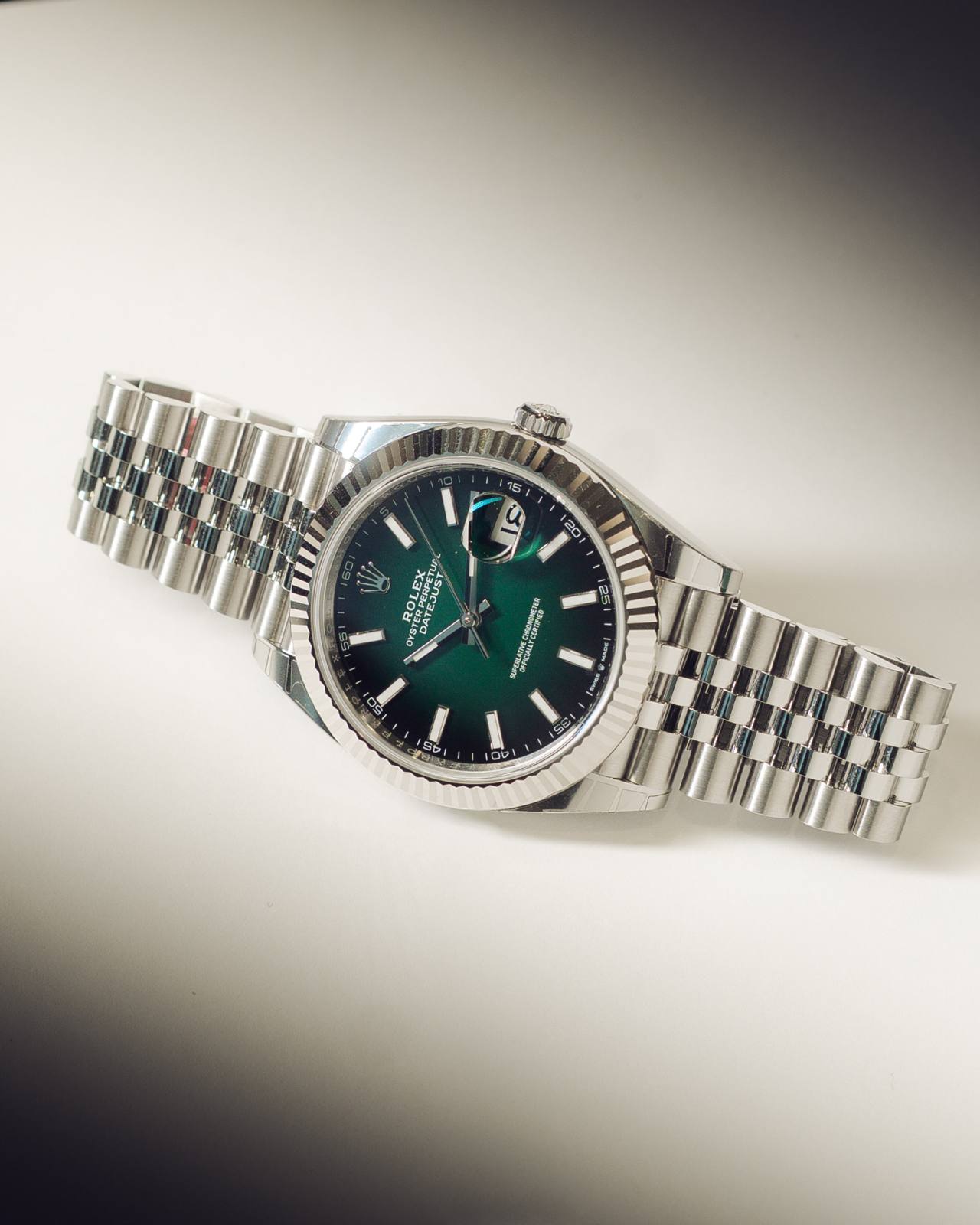 Rolex Datejust 41 with green dial on a Jubilee bracelet