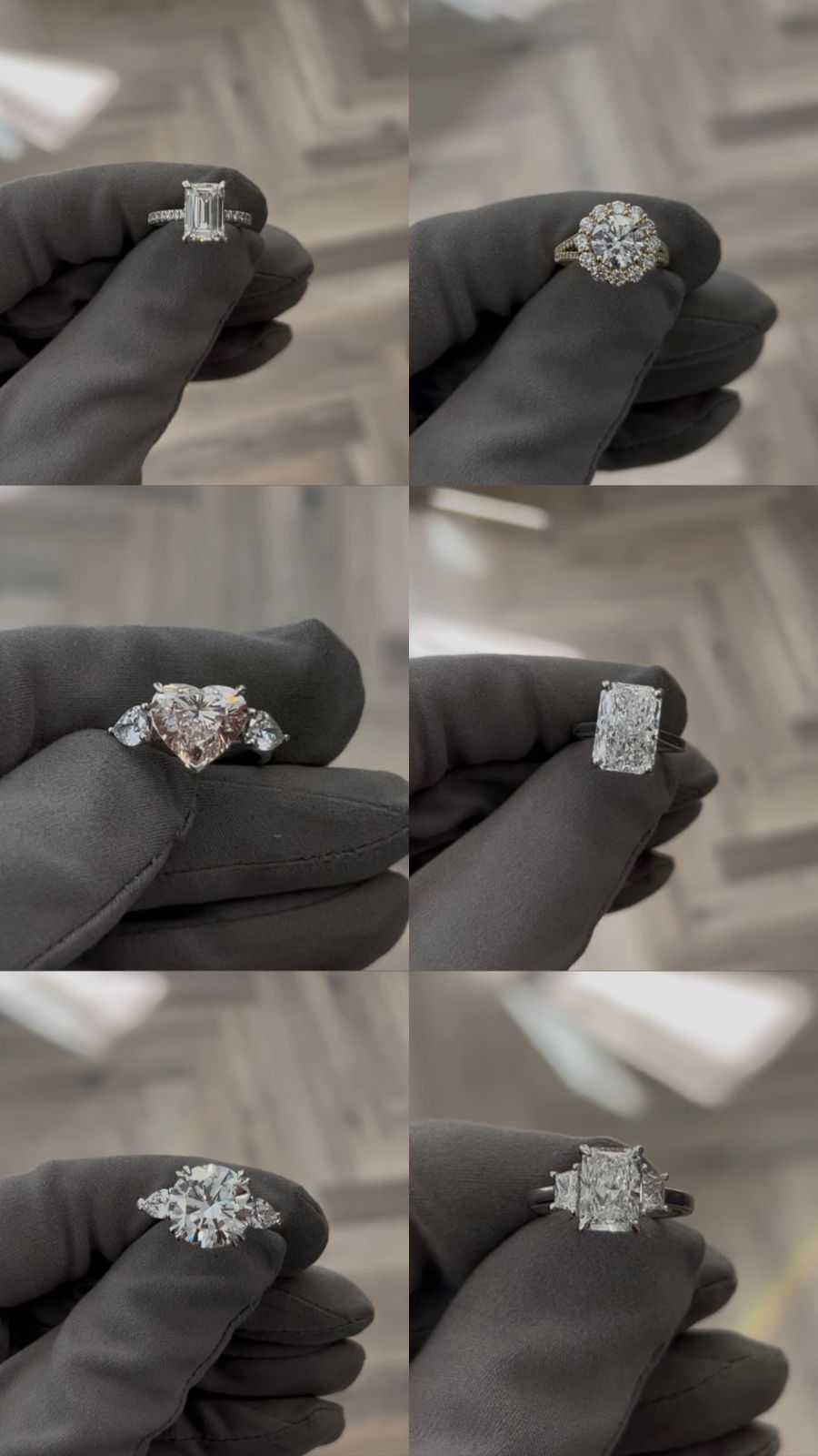 Certified diamond engagement rings including emerald, radiant, heart and round brilliant cuts