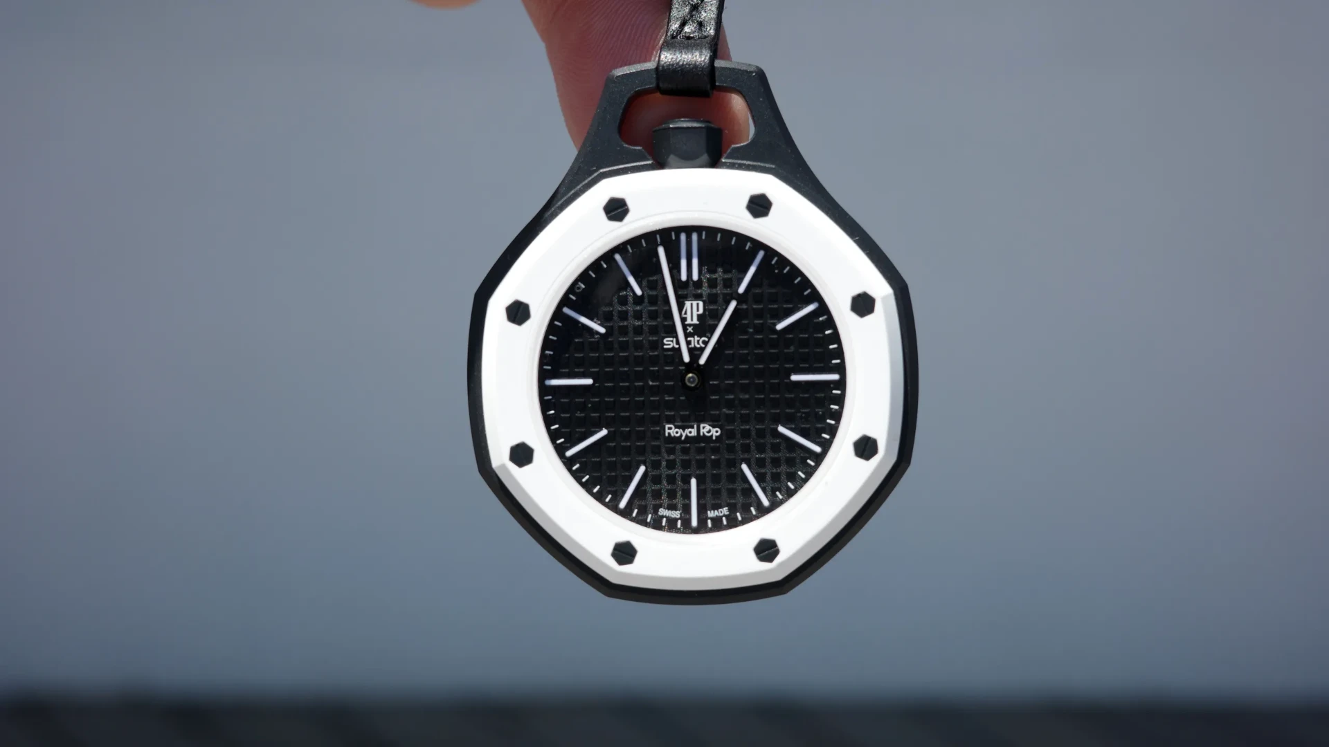 AP x Swatch Royal Pop pocket watch in black and white ceramic
