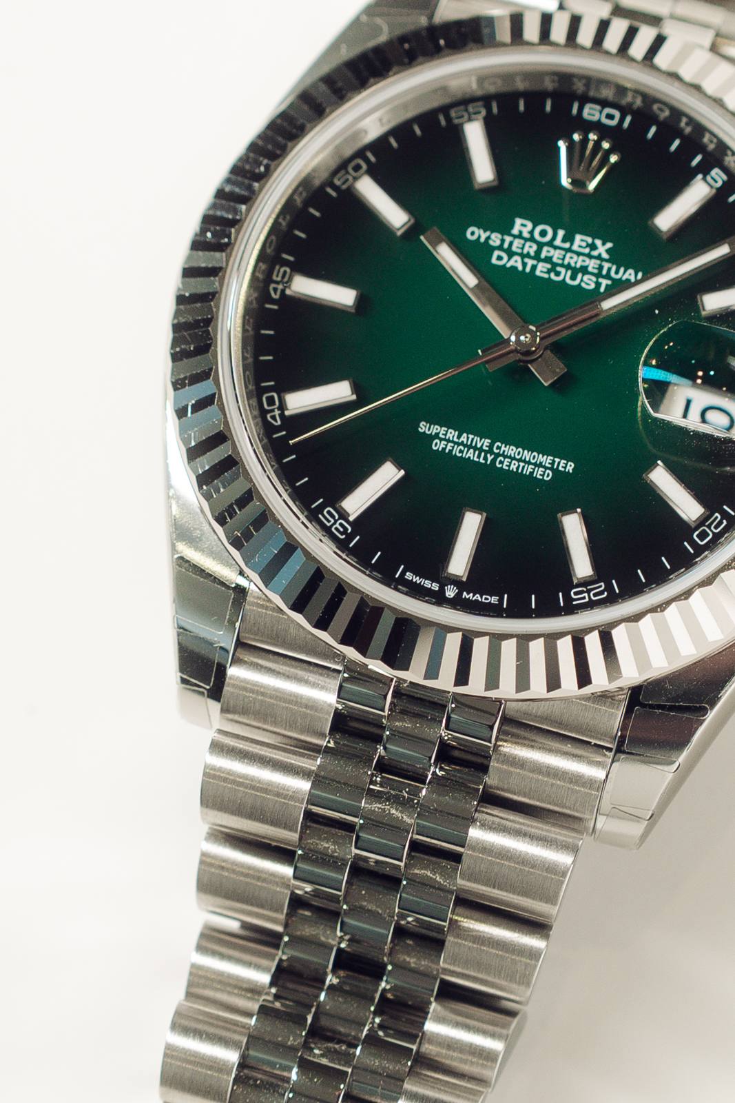 Rolex Datejust 41 green dial with fluted bezel and Jubilee bracelet