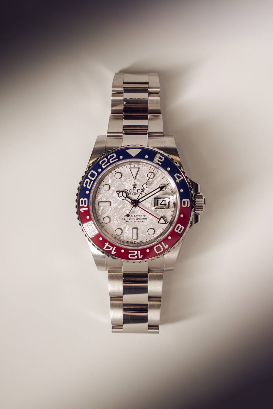 Rolex GMT-Master II Pepsi in white gold with a meteorite dial